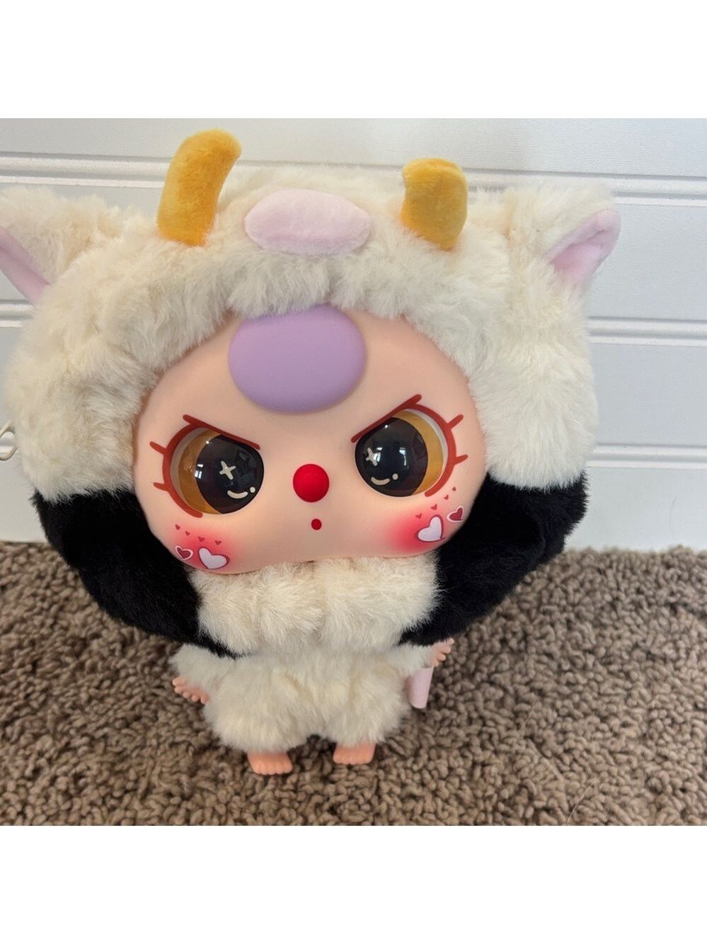 Adorable Plush Monster Stuffed Animal - Cream and Black - Picture 3 of 5